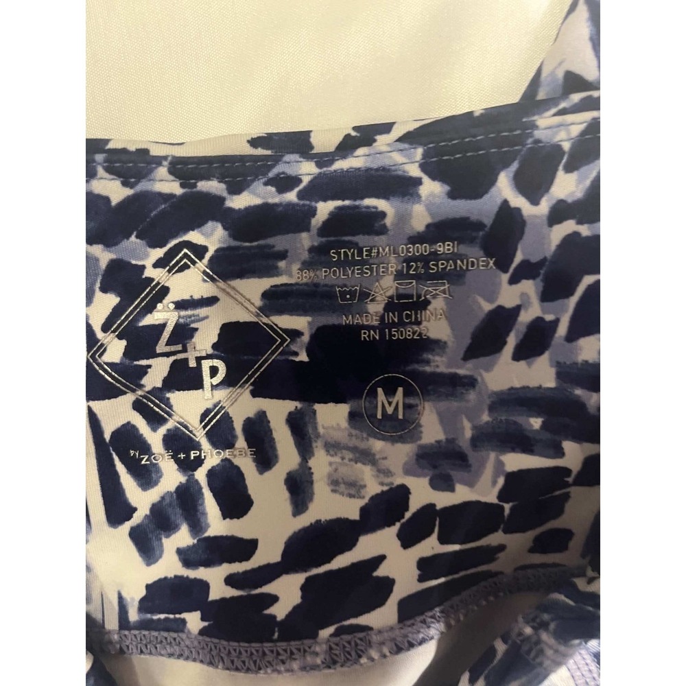 Zoe + Phoebe Women's Medium Blue White Abstract Print Active Leggings Yoga Gym - Picture 3 of 3